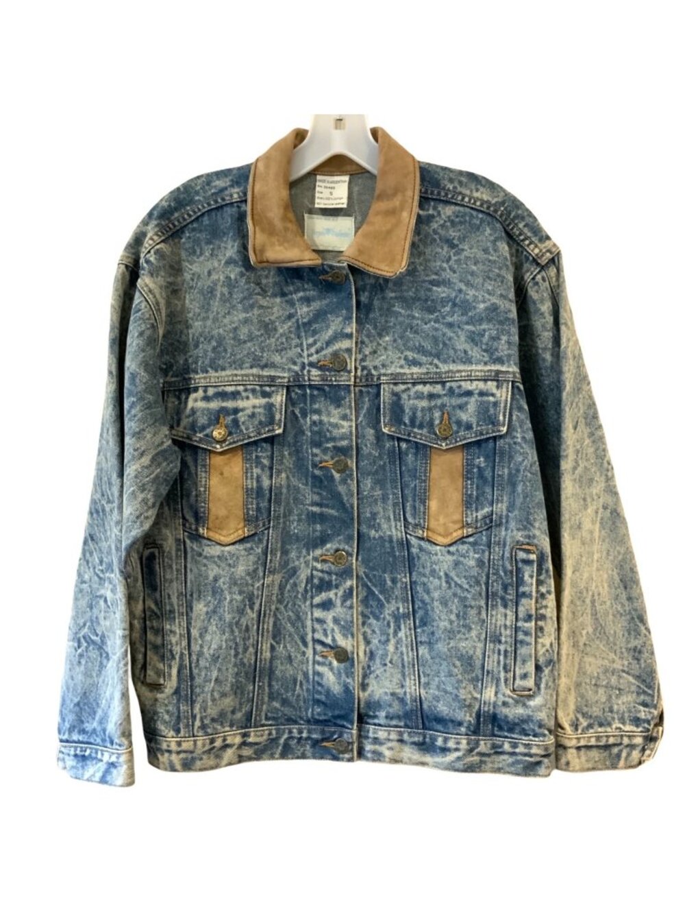 Sergio Valente Acid-Wash Denim Jacket Genuine Leather Trim Argentina Size Small